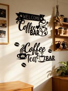 1pc CIFbuy Metal Coffee Bar Wall Decor - Rustic Iron Sculpture With "Coffee Tea Bar" Text And Leaf Pattern, Kitchen, Bar, Cafe Decoration, Unique Gift Idea, High-Quality Craftsmanship Kitchen Decor - Black - View 5