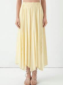 HZXVIC 女士新款高腰宽松优雅春裙 - 黃色 - 查看 3