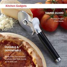 Classic Pizza Wheel With Sharp Blade For Cutting Through Crusts, Pies And More, Built In Finger Guard For Safety And Comfort Grip To Protect Fingers, Pizza Cutter, Kitchen Essentials, Kitchen Gadgets, 9-Inch, Black - View 4