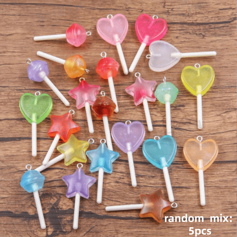Các loại mặt dây chuyền hình kẹo mút mô phỏng bằng nhựa tự làm - hình ngôi sao, trái tim, hình tròn, phụ kiện trang sức hình kẹo mút sống động như thật cho túi xách, vòng tay, móc khóa, đồ trang trí. - Nhiều màu - Xem 15