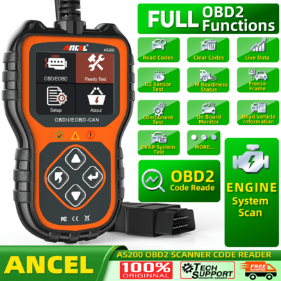 ANCEL AS200 OBD2诊断扫描仪，汽车发动机分析仪，EOBD OBD2汽车诊断工具，OBD 2汽车扫描工具，可读取和清除故障代码，关闭发动机故障灯，适用于12V 16针车辆