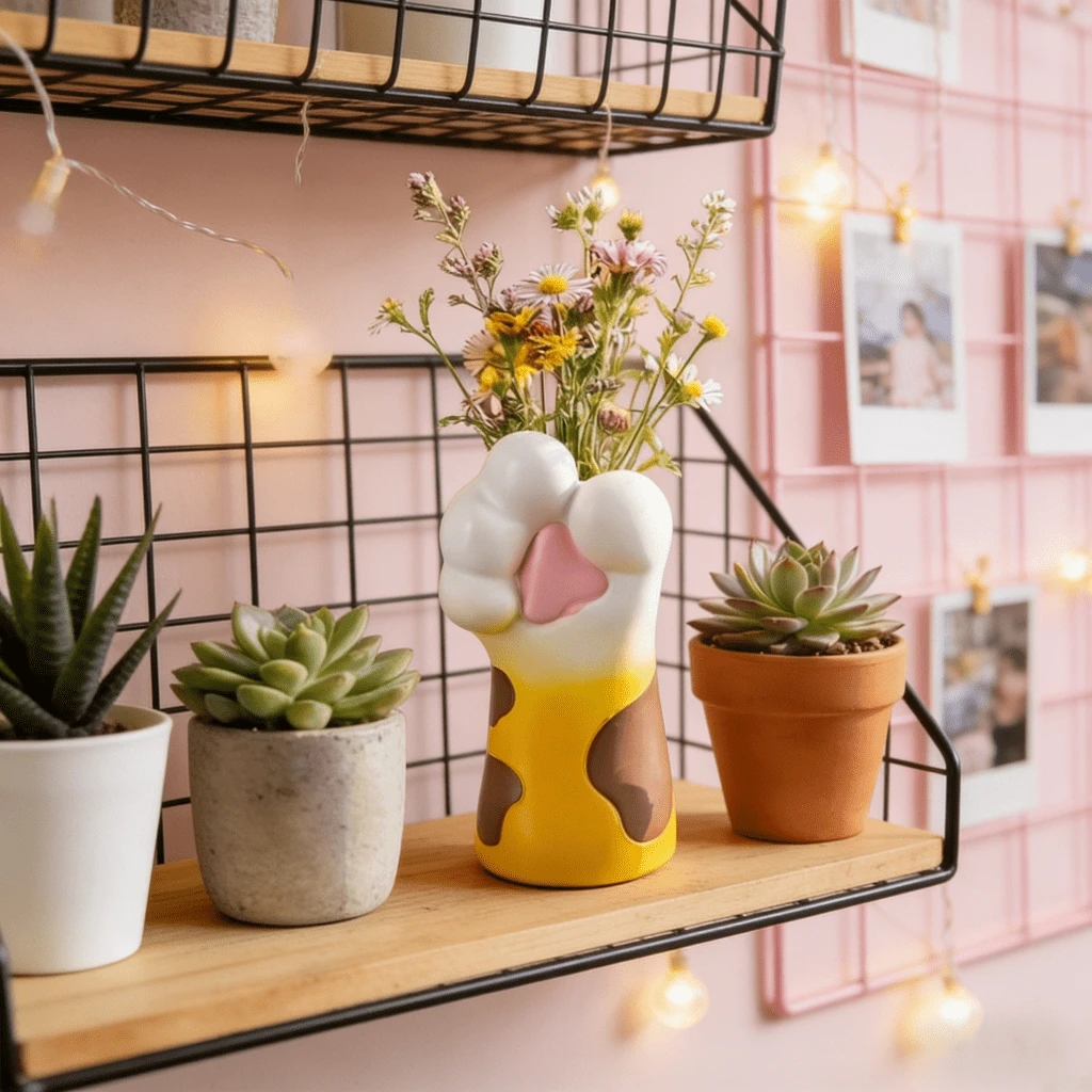Cute Cat Paw Resin Vase, Ins Style Pet Decor, Desktop Flower Planter For Living Room
