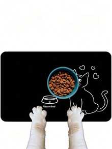 1pc Cat Placemat, PU Leather Pet Feeding Mat, Absorbent Dog Mat For Food And Water Bowls, Stain-Free Quick Clean Dog Water Fountain Mat, Non-Slip Indoor Pet Dog Placement Mat - Black - View 3