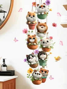 1pc Potted Cat Wall Sticker, Cute Multi-Color Floral Cat Butterfly Decal For Bedroom Living Room, Removable Matte Self-Adhesive Wall Decal, Suitable For Living Room, Bedroom, Kids Room, Home Decor Sticker, Wall Decal, Vinyl Sticker, Spring Decoration, Add Vitality To Your Home, Rama Decor Sticker Gift, Birthday Graduation Gift - Multicolor - View 5