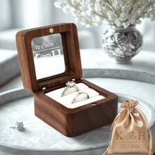 1pc Customized Valentine's Day Wooden Ring Box With Transparent Acrylic Cover, Can Be Used As Earring Box, Double Slot Ring Holder, Velvet Lining, Multiple Colors, Designs And Styles Available, Personalized Engagement Ring Box, Elegant Bridal Gift, Perfect For Storage And Display, Ideal For Proposals, Engagements, Weddings, Anniversaries, Valentine's Day, Mother's Day ,Forever Love - 多色 - 查看 29