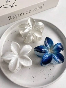 3 chiếc kẹp tóc nhựa hình hoa dâm bụt 8cm/3.15in, màu xanh dương và trắng, nhẹ, thích hợp cho sử dụng hàng ngày, dự tiệc, đi làm, đi biển, buộc tóc đuôi ngựa, búi tóc, rửa mặt, trang điểm, phối với trang phục. - Nhiều màu - Xem 4