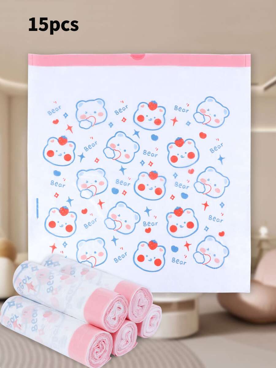 Túi đựng rác 4 gallon, 15 túi - Túi đựng rác nhỏ có dây rút, dày 1.1mil, dùng cho phòng tắm, nhà bếp, phòng ngủ, văn phòng, nhà vệ sinh, nhà ở (Trắng-Hồng, 15 túi) - Túi đựng rác có dây rút dày dặn - Xem 1