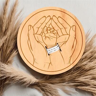 Bộ 4 món bảng thông báo sinh em bé – Kỷ niệm bằng gỗ cho trẻ sơ sinh, đĩa đánh dấu hai mặt để in dấu tay hoặc tên, trang trí phòng trẻ, quà tặng cho lễ tắm em bé, quà tặng Ngày của Mẹ.