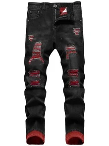 Two-Pack Men's Ripped Jeans Stretch Ripped Jeans For Men Comfort Flex Slim Fit Jeans Designer Fashion Pants For Men,Street Style - 黑色+淺藍色 - 查看 3