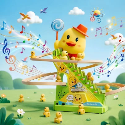 Bộ đồ chơi cầu trượt vịt leo cầu thang tự động, cầu trượt tàu lượn siêu tốc hình vịt có đèn và nhạc, đồ chơi cầu trượt vịt giáo dục dành cho trẻ em, quà tặng lý tưởng cho Halloween, Giáng sinh, Năm mới (Không bao gồm pin)