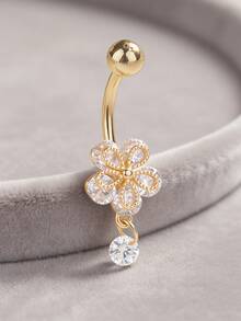 1 pieza Anillo de ombligo de flor de piedra de circonia de cobre, adecuado para uso diario - flor - Ver 1