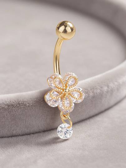 1 قطعة خاتم سرة مزين بحجر الزركونيا النحاسي، مناسب للارتداء اليومي