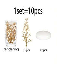 10/5pcs Rattan & Floating Candle Set, Imported Wax Plate Decor, Suitable For Wedding, Party, Holiday, Valentine's Day, Home Decoration - Lilin + Rumput Padi - View 7