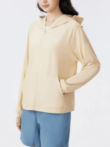 CAMEL CROWN Áo khoác chống nắng mùa hè dành cho nữ, chất liệu sợi nguyên bản, có mũ trùm đầu có thể tháo rời, thoáng mát và bảo vệ da khỏi ánh nắng mặt trời. - trà trắng nhạt - Xem 2