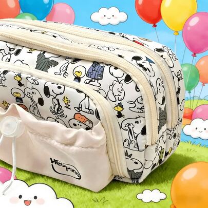 SNOOPY 1 pieza Estuche de lápices con cordón lindo, bolsa de papelería de gran capacidad, adecuado para la temporada de regreso a clases y regalos de Pascua/cumpleaños