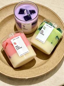 1 Set Colorful Fruit Iced Coffee Scented Candles - Variety Of Scents: Lemon Iced Coffee, Strawberry Iced Coffee, Lavender Iced Coffee. Aromatherapy Decorative Items With Fresh And Comfortable Fragrance, Suitable For Summer, Mother's Day, Father's Day, Wedding Season, Music Festivals, Home Decor, Bedroom Ambiance, Yoga & Meditation, Photography Props - Multi-fragrance - View 3