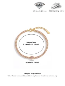 S925 Silver Hypoallergenic Pink Heart CZ Tennis Bracelet Delicate Gift For Girlfriend Gift Box Set - Gold - View 9