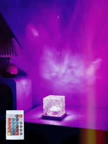 1pc 16-Color Water Wave Projection Night Light, Glowing Cube Crystal Lamp With Touch/Remote Control, Suitable For Bedroom, Office, Game Room Decor And Party Gift, Peaceful Ambiance Lighting - Multicolor - View 6