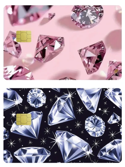 1张粉钻宝石信用卡贴纸，甜美派对生日礼物，PVC材质，防指纹，耐用防刮，男女通用，情侣适用，适用于小型芯片卡、银行卡、信用卡、交通卡、学生证等，可用于DIY