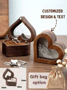1pc Customized Valentine's Day Wooden Ring Box With Transparent Acrylic Cover, Can Be Used As Earring Box, Double Slot Ring Holder, Velvet Lining, Multiple Colors, Designs And Styles Available, Personalized Engagement Ring Box, Elegant Bridal Gift, Perfect For Storage And Display, Ideal For Proposals, Engagements, Weddings, Anniversaries, Valentine's Day, Mother's Day ,Forever Love - 多色 - 查看 2