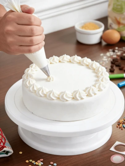 1 Adet 360 Derece Dönebilen Pasta Tabağı - Dayanıklı ve Dengeli Dönme Özelliğine Sahip Pişirme Aleti | Kekler, Cupcakeler ve Pastalar İçin Vazgeçilmez Pişirme Aleti, Evde Pişirme ve Parti Dekorasyonu İçin Uygun, Pasta Dekorasyon Malzemeleri ve Pasta Standı
