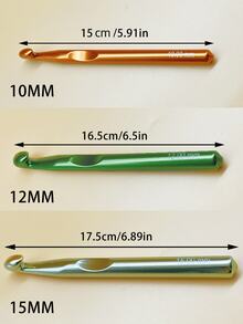 [Bán lẻ & Bộ 3 chiếc] Kim móc lớn bằng nhôm 10mm/12mm/15mm, kim móc dày bằng kim loại trơn nhẵn với vạch chia kích thước rõ ràng, tay cầm tiện dụng, phù hợp với sợi len dày, móc chăn và nhiều dự án móc DIY khác. - Móc đan bằng nhôm - Xem 10