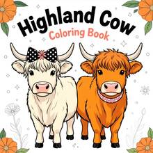 GDTME A Soft And Adorable Highland Cow With Fluffy White Fur, Wearing A Black And White Polka Dot Bow On Its Head, Long Horns, And Round Eyes. On The Right Side, An Orange-Brown Calf With A Pink And White Polka Dot Collar, Also With Long Horns And A Fluffy Coat, Forming A Warm Companionship With The Cow On The Left. - High and Low Cow Series - View 9