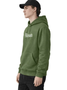 Men's Fleece Hoodie, Street Style,  Print, Statue Writing, Streetwear, Long Sleeve Hooded Sweatshirt, Unisex Jacket With Pocket. - 綠色 - 查看 5