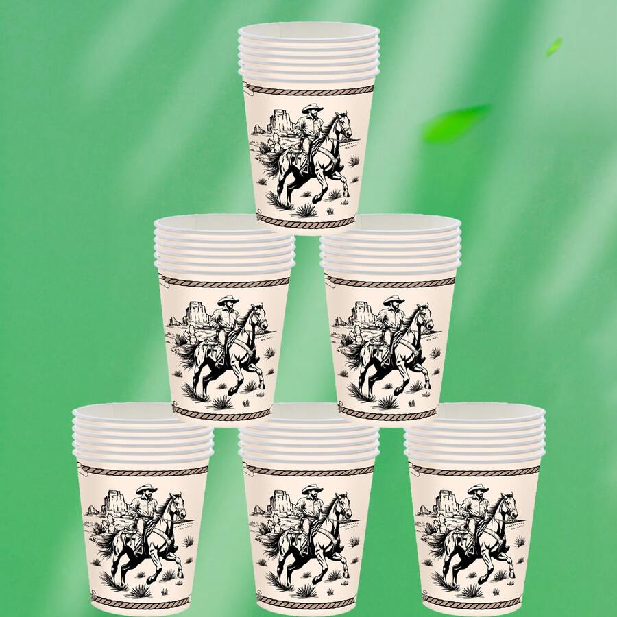 10個/20個/50個 西部牛仔主題紙杯,附復古牛仔馬沙漠圖案,適用於牛仔主題生日派對、嬰兒洗禮派對、西部婚禮、牛仔騎馬派對,男女通用 - 多色 - 查看 1