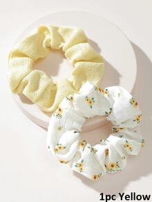 1pc Women & Girls Floral Embroidered Hair Scrunchie, Cute Sunflower & Solid Color Knitted Hair Ties, Soft Elastic Hair Bands For Ponytail - Multicolor - View 4