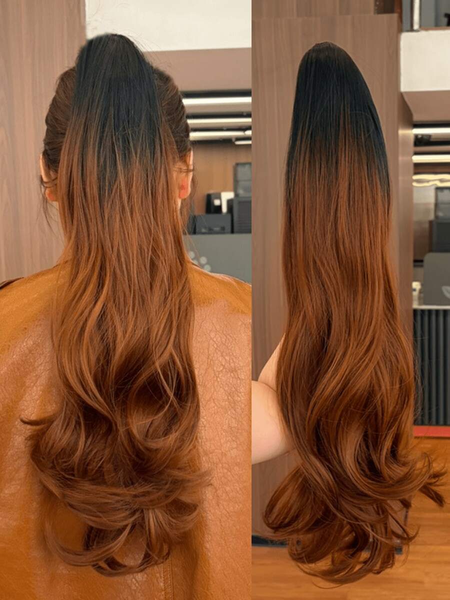 WaveTrip Summer Vacation Style Women's Clothing, 24-Inch Ombre Wavy Clip-In Heat Resistant Synthetic Hair Extensions, Suitable For Women And Girls For Party And Daily Use - Brown Ombre - View 1