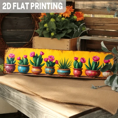 Biển hiệu kim loại phẳng 2D, 1 chiếc, hình chậu cây xương rồng mọng nước kiểu cổ điển - Chủ đề lễ hội Mexico, trang trí tường kiểu nhà nông trong nhà/ngoài trời, kích thước 4x16 inch, thích hợp cho nhà bếp, phòng khách, phòng ngủ, văn phòng, trang trí cây xương rồng.