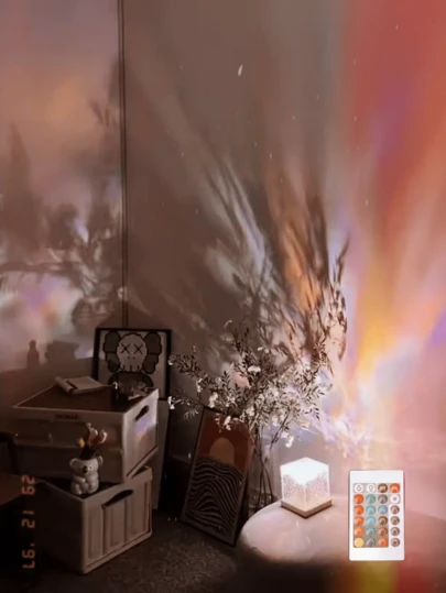 1 pieza Luz de noche con proyección de olas de agua de 16 colores, lámpara de cubo de cristal luminoso con control táctil/remoto, crea un ambiente romántico y acogedor, ideal para dormitorio, sala de juegos y fiesta. Regalo perfecto para fiestas y decoración ideal para Halloween.