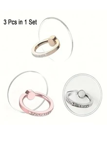 3 chiếc/ Giá đỡ điện thoại dạng vòng kim cương bạc, Giá đỡ điện thoại dạng vòng thép trắng, Giá đỡ điện thoại dạng vòng xoay 360° bằng acrylic trong suốt, Tương thích với nhiều loại điện thoại hoặc ốp lưng điện thoại - Nhiều màu - Xem 1