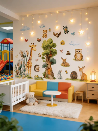 1 miếng dán tường hình hươu cao cổ, thỏ, gấu hoạt hình, decal trang trí tường hình động vật rừng, dùng cho phòng ngủ, phòng khách, phòng trẻ em. Miếng dán tường tự dính, dễ dán và dễ gỡ, trang trí nhà cửa, decal dán tường, trang trí nhà cửa.