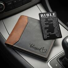 Christian Wallet Set For Men - Jesus Engraved Bifold Wallet & Bible Emergency Numbers Card, Religious Gift - Black - View 3