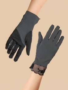 女士露指手套一双，透气条纹蕾丝边，适合春夏、户外活动、驾驶、骑行、婚礼等场合，多色可选 - 分指手套 - 查看 12