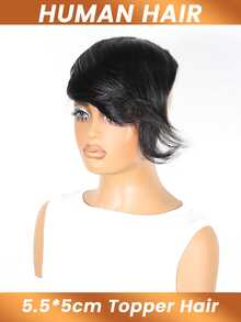 Tóc giả che phủ toàn bộ khuôn mặt, kích thước 5"*5.5", không có mái, kèm 4 kẹp tóc, tóc mái tự nhiên, tóc Remy #1B - Natural Black - Xem 4