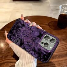 Grunge Purple Black Abstract Floral Halftone Pattern IMD Purple Matte Phone Case, High-End Atmospheric,  Compatible With Apple 17 Pro Max/17 Air/16 Pro Max/15/14 Plus/13/12/11, Waterproof Shockproof Anti-Fall Scratch Resistant - 紫色 - 查看 5