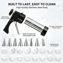 2026 Stainless Steel Cookie Press Gun Kit With 13 Discs & 8 Icing Tips – Easy DIY Cookie Maker For Christmas&Holiday, Baking & Cake Decorating - View 3
