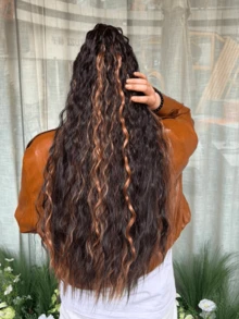 WaveTrip Ss Style Inspo 女士度假穿搭夏季穿搭 24 英寸渐变波浪爪形马尾夹式耐热合成假发，适合女性、女孩、派对和日常使用 - 挑染棕色 - 查看 3