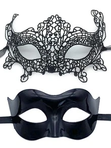 2pcs/Set Couple Masquerade Mask Costume, Lace Plastic Venetian Party Mask, Suitable For Halloween, Carnival, Romantic Decoration, Unisex - Multicolor - View 10