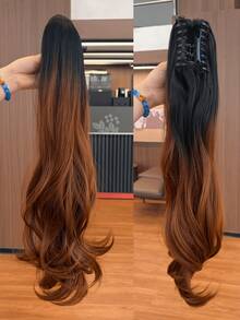 WaveTrip Summer Vacation Style Women's Clothing, 24-Inch Ombre Wavy Clip-In Heat Resistant Synthetic Hair Extensions, Suitable For Women And Girls For Party And Daily Use - Brown Ombre - View 4