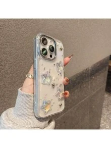 韩国亮片环氧树脂亚克力星星透明电镀镜头保护手机壳，兼容17/16/15/14/13/12/11 Pro Max，时尚后盖 - 無色 - 查看 4