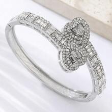 1 pieza Brazalete de mujer color dorado, estilo hip hop con brazalete de lujo con forma de corazón de diamante de imitación, regalo de joyería de moda, adecuado para el Día de San Valentín, Día de la Madre - pulsera de amor - Ver 9