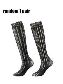 1/2/3 Paar Damen Spitzenbesatz Netzstrümpfe bis zur Mitte des Wades, Retro Muster Netzstrümpfe bis zur Mitte des Wades, sexy Y2K Streetwear, passend zu Jeansröcken/-shorts, Plateauschuhen - Schwarz - Übersicht 13