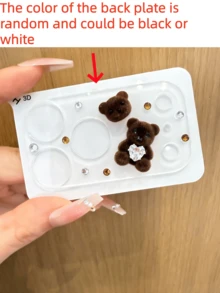 可爱3D小熊水晶珍珠防刮透明底座相机镜头保护膜，适用于 17 Pro Max/17 Pro，耐用透明保护层相机镜头盖 - 深棕愛心小熊 - 查看 3