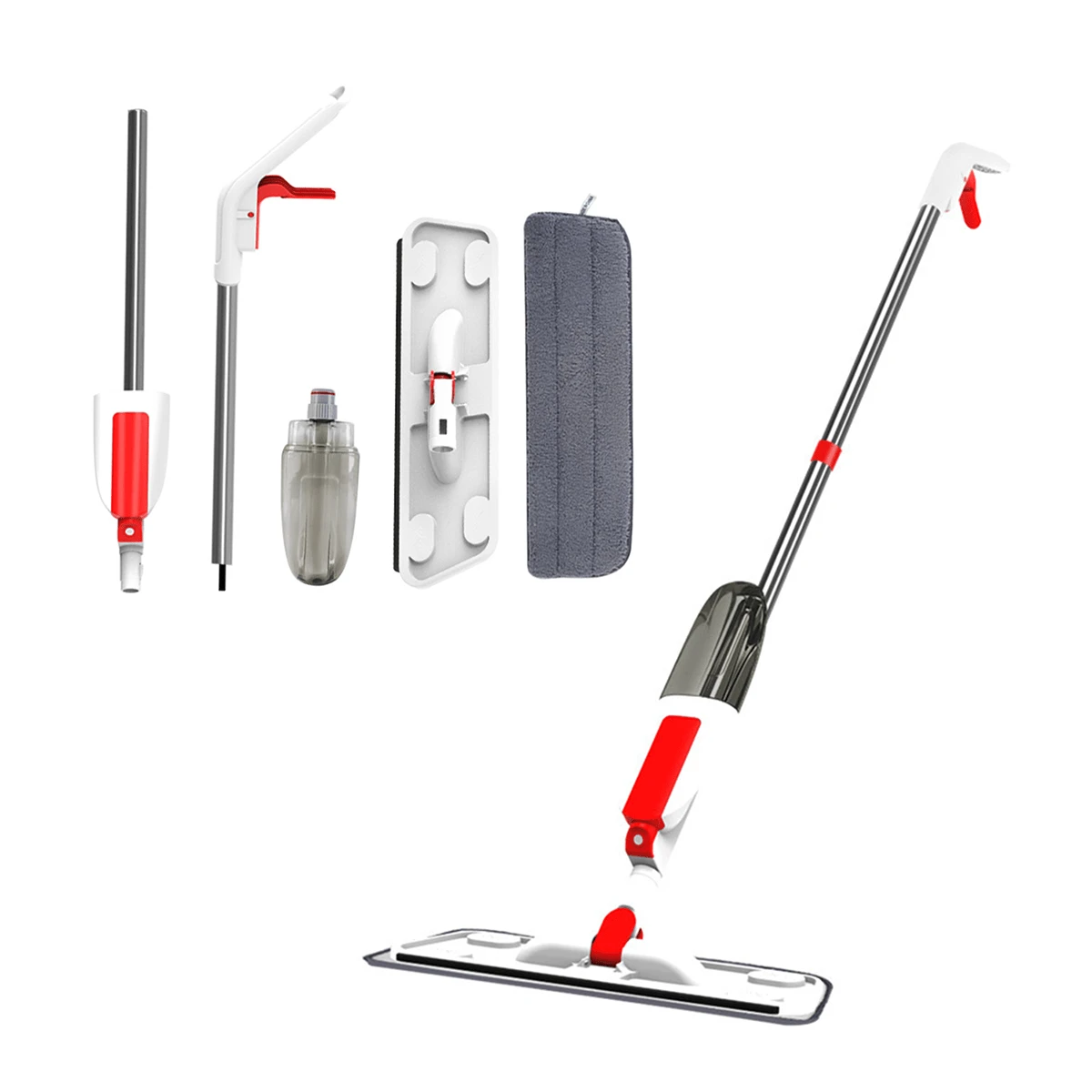 360° Rotating Spray Mop For Hardwood Floor Cleaning, Wet & Dry Dual-Use Flat Mop With Refillable Bottle, Hands-Free Lazy Mop, Home Cleaning Essentials - Vải đỏ +6 - Xem 1