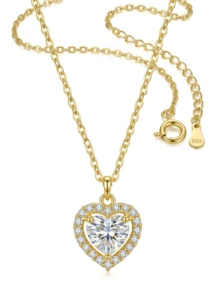 Dây chuyền bạc S925 hình trái tim đính đá CZ thanh lịch, món quà nhỏ nhắn dành cho phù dâu, kèm hộp đựng. - Vàng - Xem 1