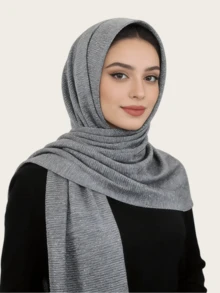 1pc Women's Knitted Metallic Crinkle Hijab Scarf, Fashionable Rectangular Soft Feel Shawl, Muslim Headscarf - Multicolored Pleated Long Scarf - View 5